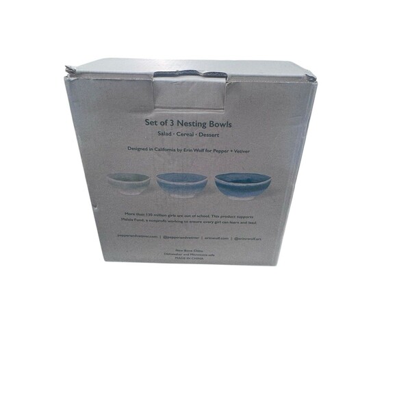 Anthropologie Pepper + Vetiver "Oceania"  3 Nesting Bowls Salad Cereal Dessert - Picture 4 of 9